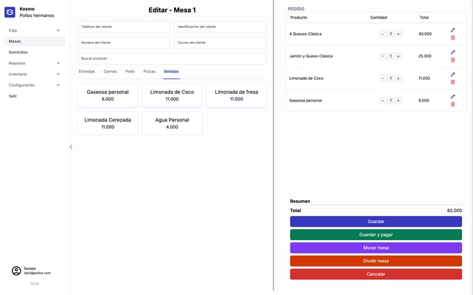 Kosmo POS - Sistema que funciona sin internet para editar mesas y gestionar pedidos en restaurantes