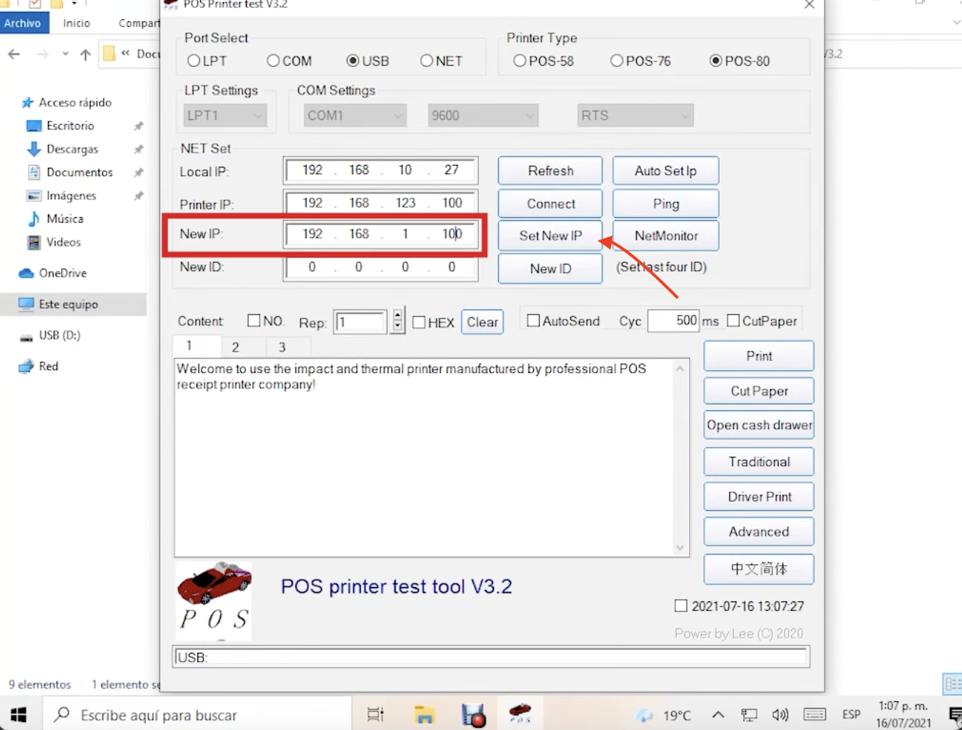 Ejemplo de comando ipconfig en Windows